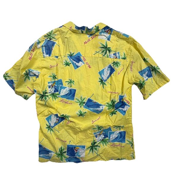 Vintage Paradise Found Hawaiian Shirt Large Aloha Yellow Surf Palm Tree Hawaii - Picture 6 of 8